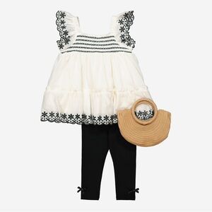 Max Studio Kids Eyelet Top Pants Purse 3 Piece Set Cream Black Size 2T